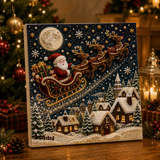 Last Day Promo: 70% OFF🎅 🎄 Premium 3D Pearl Christmas Wall Art Kit | Luxury Flocked Canvas with Scratch-Resistant Non-Fading Pearl Beads DIY Holiday Decor⛄️❄️