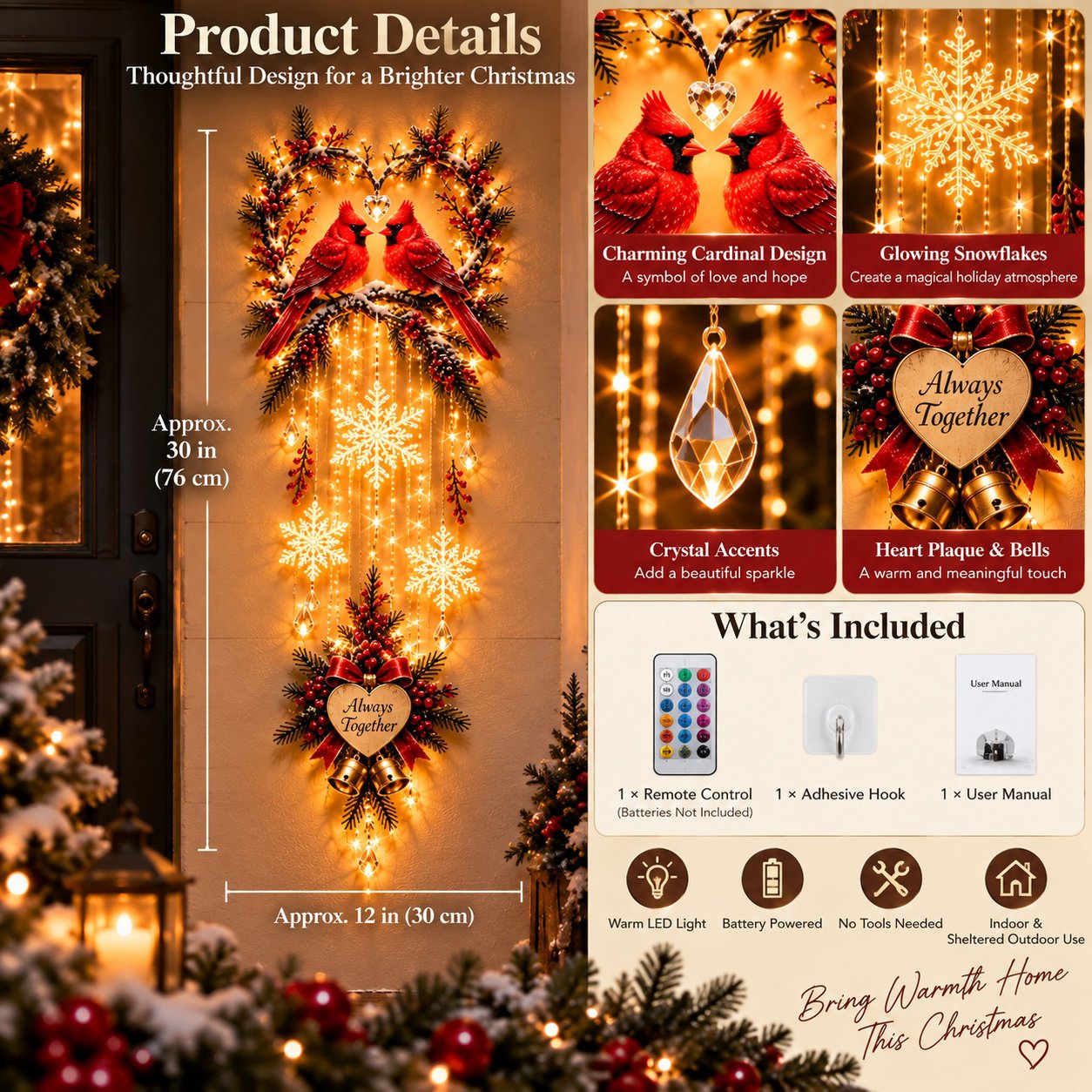 🐦 Always Together Cardinals – Lighted Christmas Wall Decor