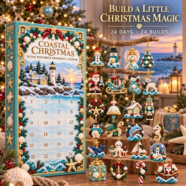 🌊 Coastal Christmas 24-Day Mini Brick Ornament Advent Calendar