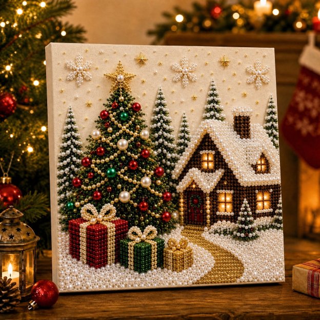 Last Day Promo: 70% OFF🎅 🎄 Premium 3D Pearl Christmas Wall Art Kit | Luxury Flocked Canvas with Scratch-Resistant Non-Fading Pearl Beads DIY Holiday Decor⛄️❄️