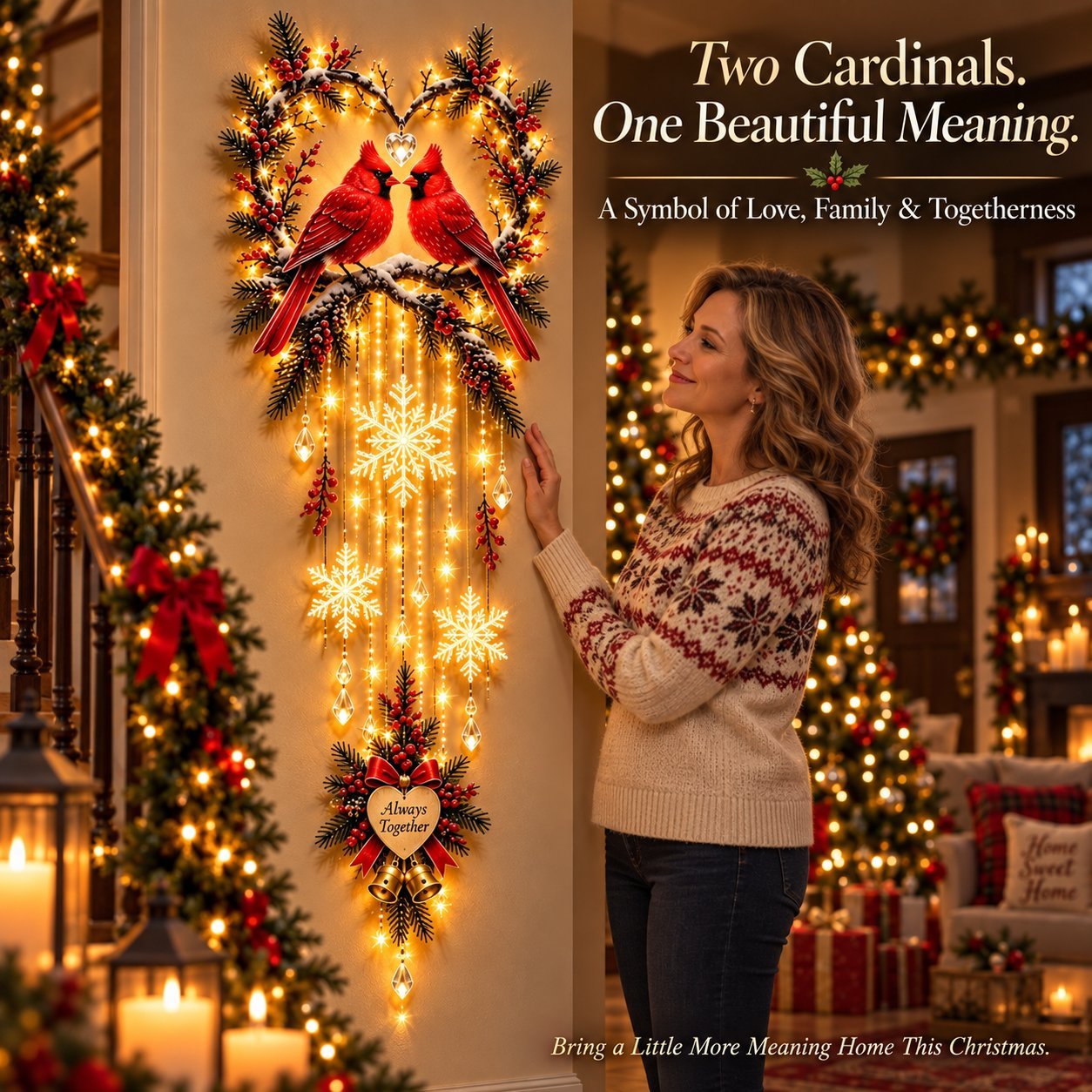 🐦 Always Together Cardinals – Lighted Christmas Wall Decor