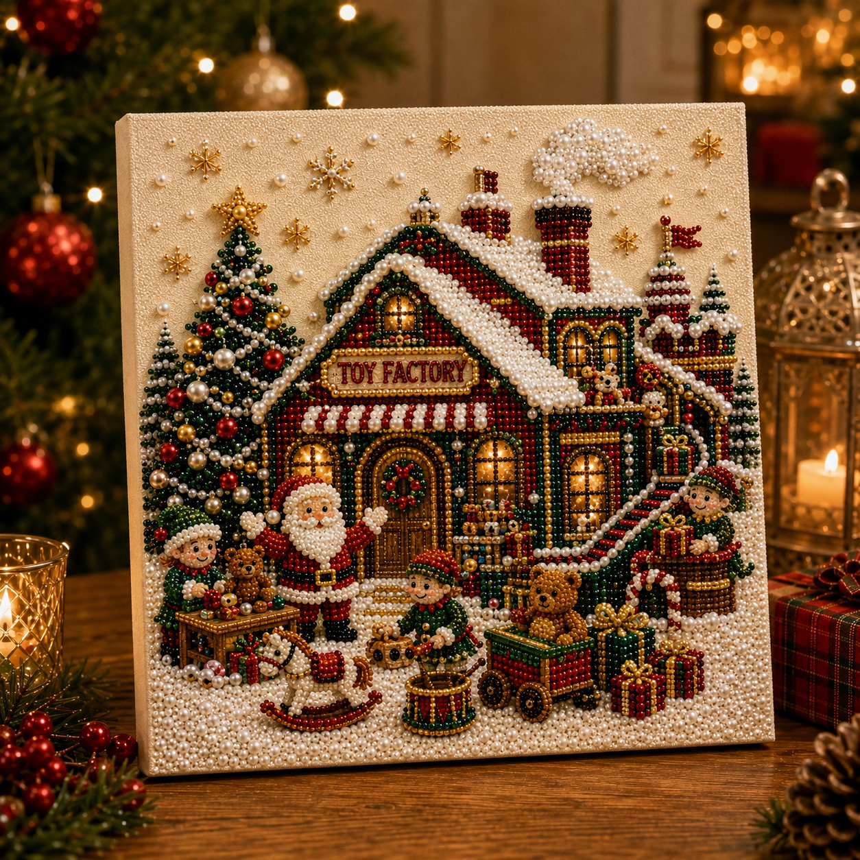 Last Day Promo: 70% OFF🎅 🎄 Premium 3D Pearl Christmas Wall Art Kit | Luxury Flocked Canvas with Scratch-Resistant Non-Fading Pearl Beads DIY Holiday Decor⛄️❄️