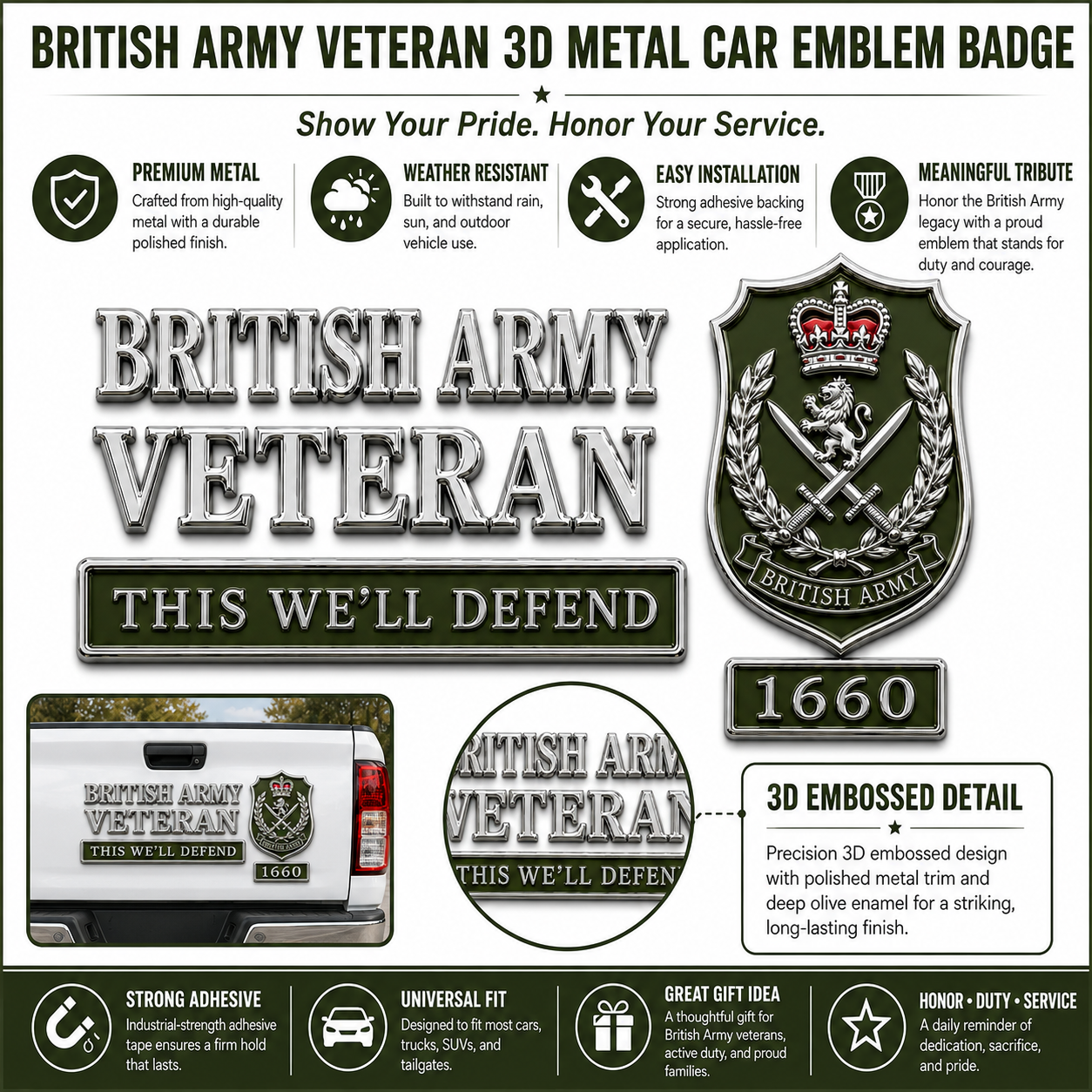 🇬🇧 British Military Heritage 3D Metal Car Emblem Badge Collection