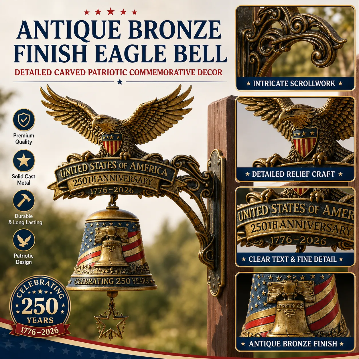 🔔🔔 Ring in the Semiquincentennial: 1776-2026 "Spirit of Liberty" Eagle Bell