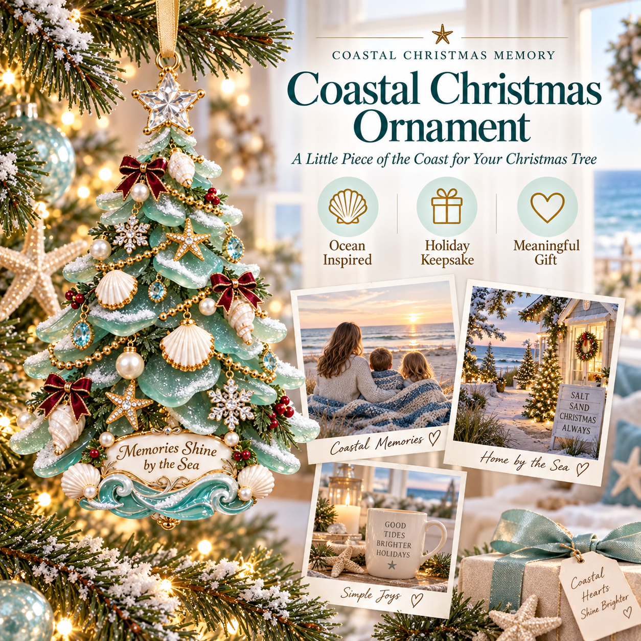 🎄Coastal Christmas Sea Glass & Shell Memory Keepsake