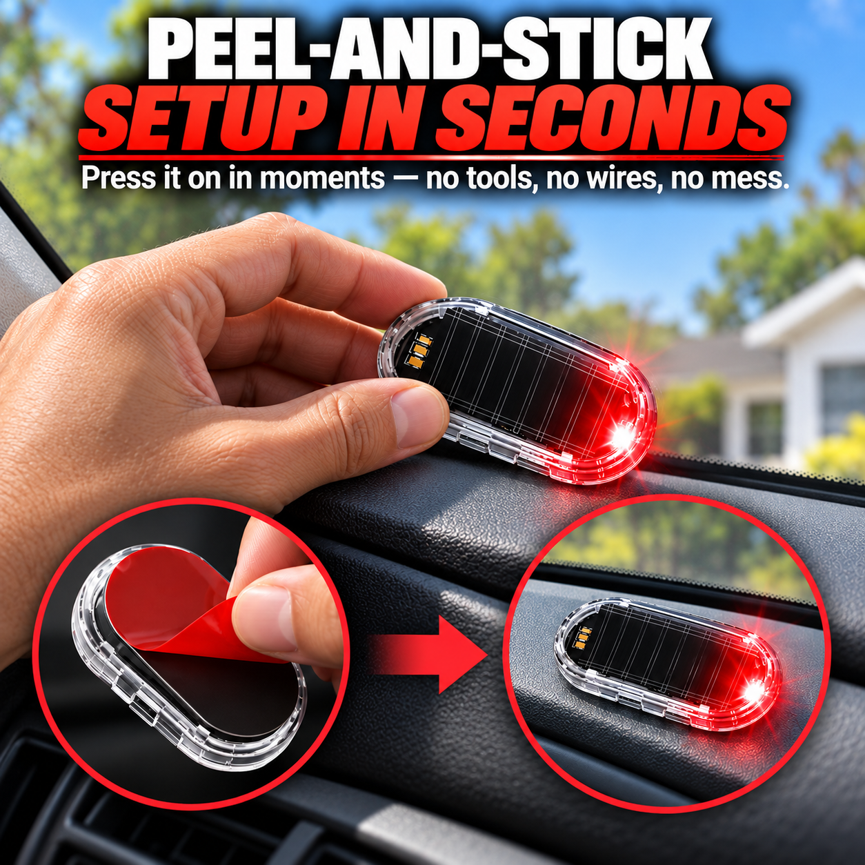 🚨 Solar-Powered Car Alarm LED – Flashing Deterrent Light, No Wiring