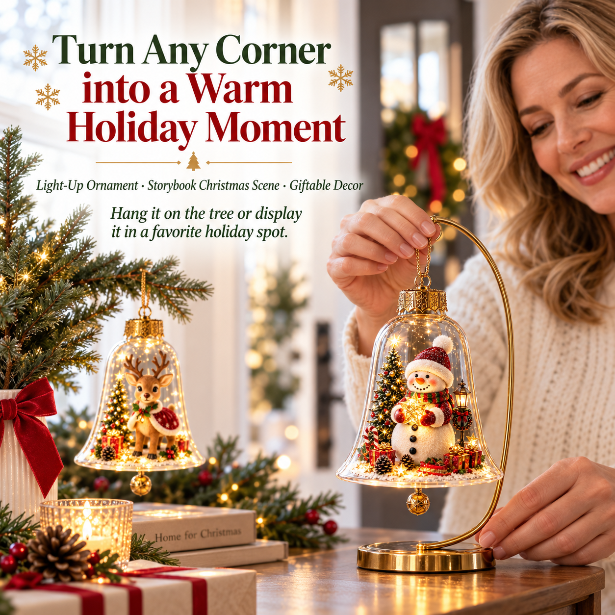 Light-Up Christmas Bell Ornament holiday scene