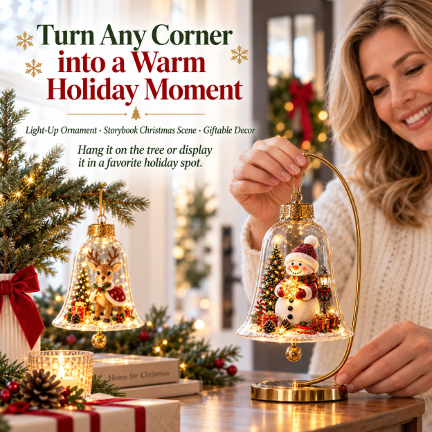 🔔 Light-Up Christmas Bell Ornament – 8 Storybook Scenes 🎄