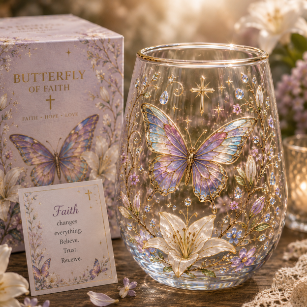 🕊️ Butterfly Of Faith Glass Cup Faith • Hope • Love Collection