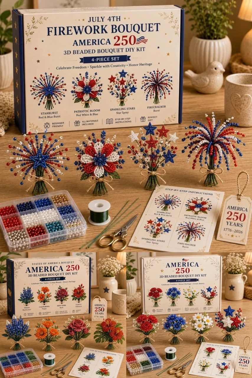 🌸America 250 Beaded Bouquet DIY Kit – Limited Edition Patriotic Craft Collection