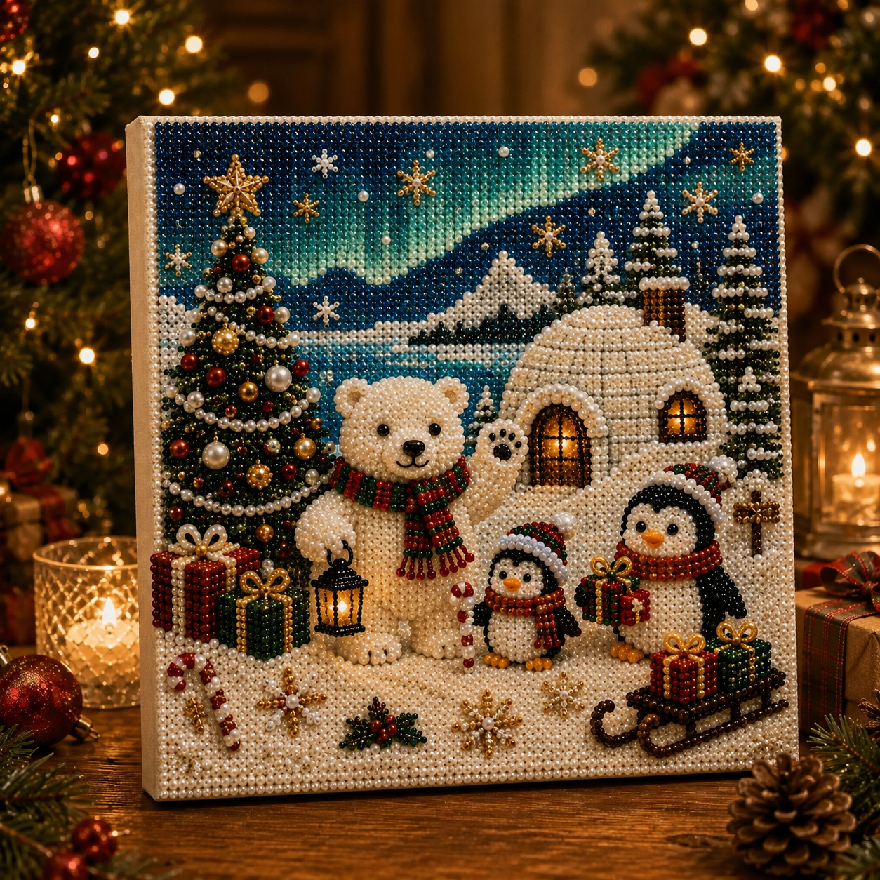 Last Day Promo: 70% OFF🎅 🎄 Premium 3D Pearl Christmas Wall Art Kit | Luxury Flocked Canvas with Scratch-Resistant Non-Fading Pearl Beads DIY Holiday Decor⛄️❄️