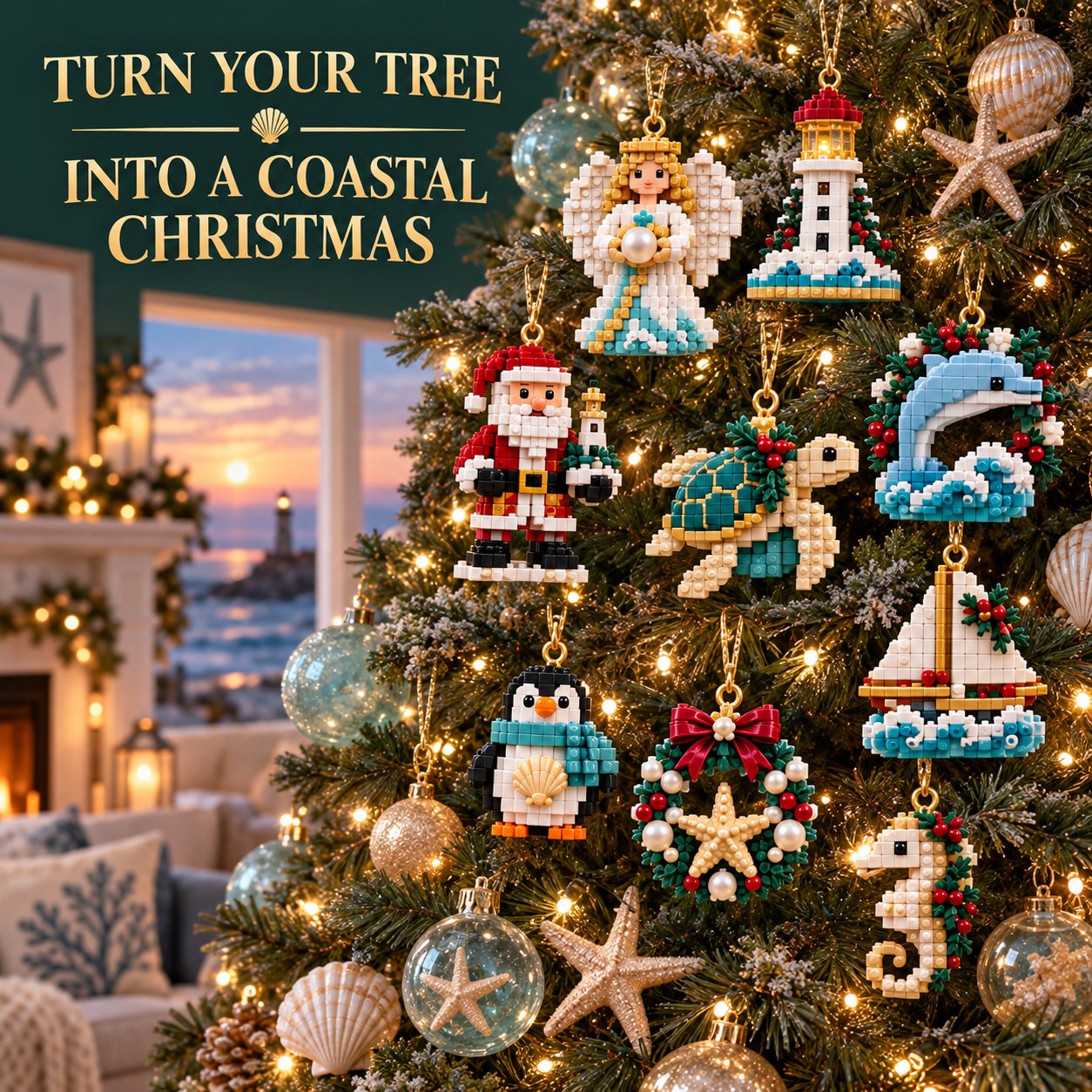 🌊 Coastal Christmas 24-Day Mini Brick Ornament Advent Calendar