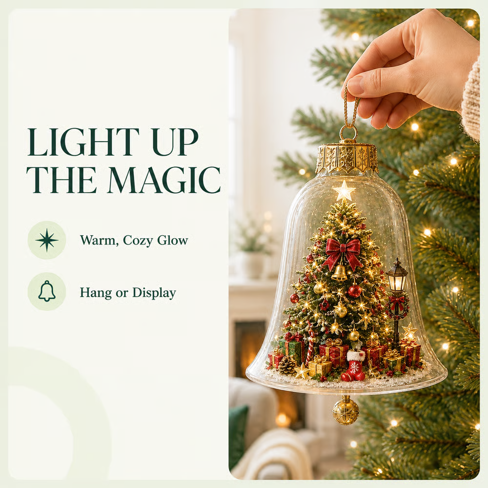 🔔 Light-Up Christmas Bell Ornament – 8 Storybook Scenes 🎄