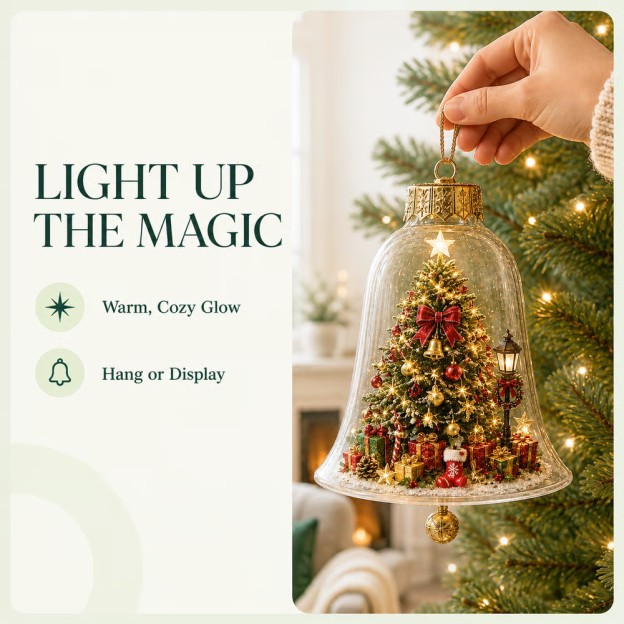 🔔 Light-Up Christmas Bell Ornament – 8 Storybook Scenes 🎄