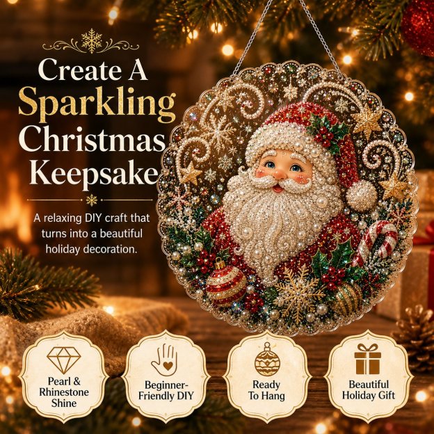 Last Day 70% OFF -🎄Christmas Pearl Diamond Art Hanging Ornament Kit | Luxury Flocked Canvas with Scratch-Resistant Non-Fading Pearl Beads DIY Handmade Holiday Hanging Decor 🎅💎