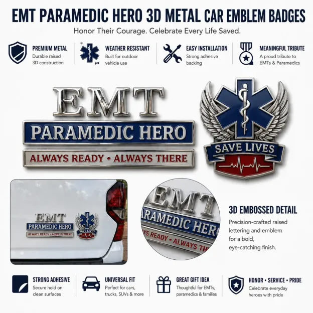 🇺🇸 EMT Paramedic Hero 3D Metal Car Emblem Badge