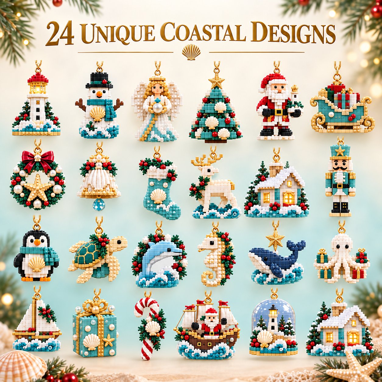 🌊 Coastal Christmas 24-Day Mini Brick Ornament Advent Calendar