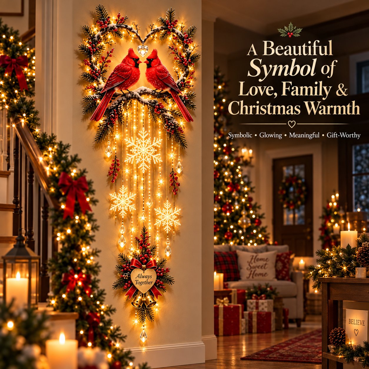 🐦 Always Together Cardinals – Lighted Christmas Wall Decor
