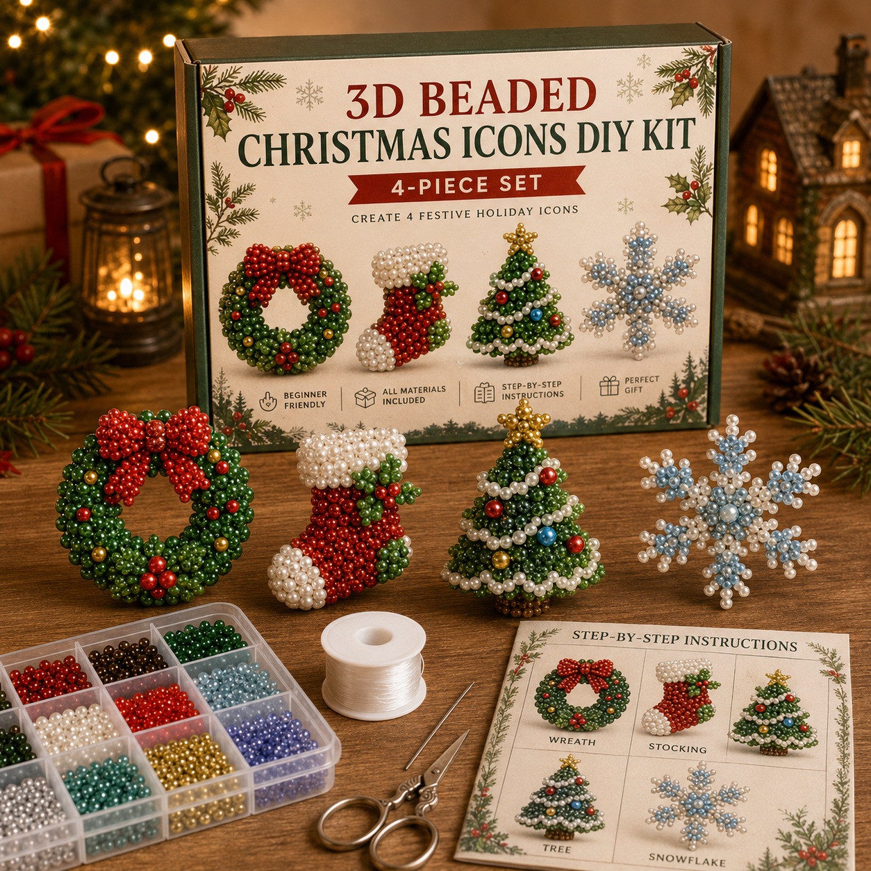 🔥 LAST DAY! Get 60% OFF Christmas Early Bird Special 🎄 3D Beaded Christmas Icons DIY Kit