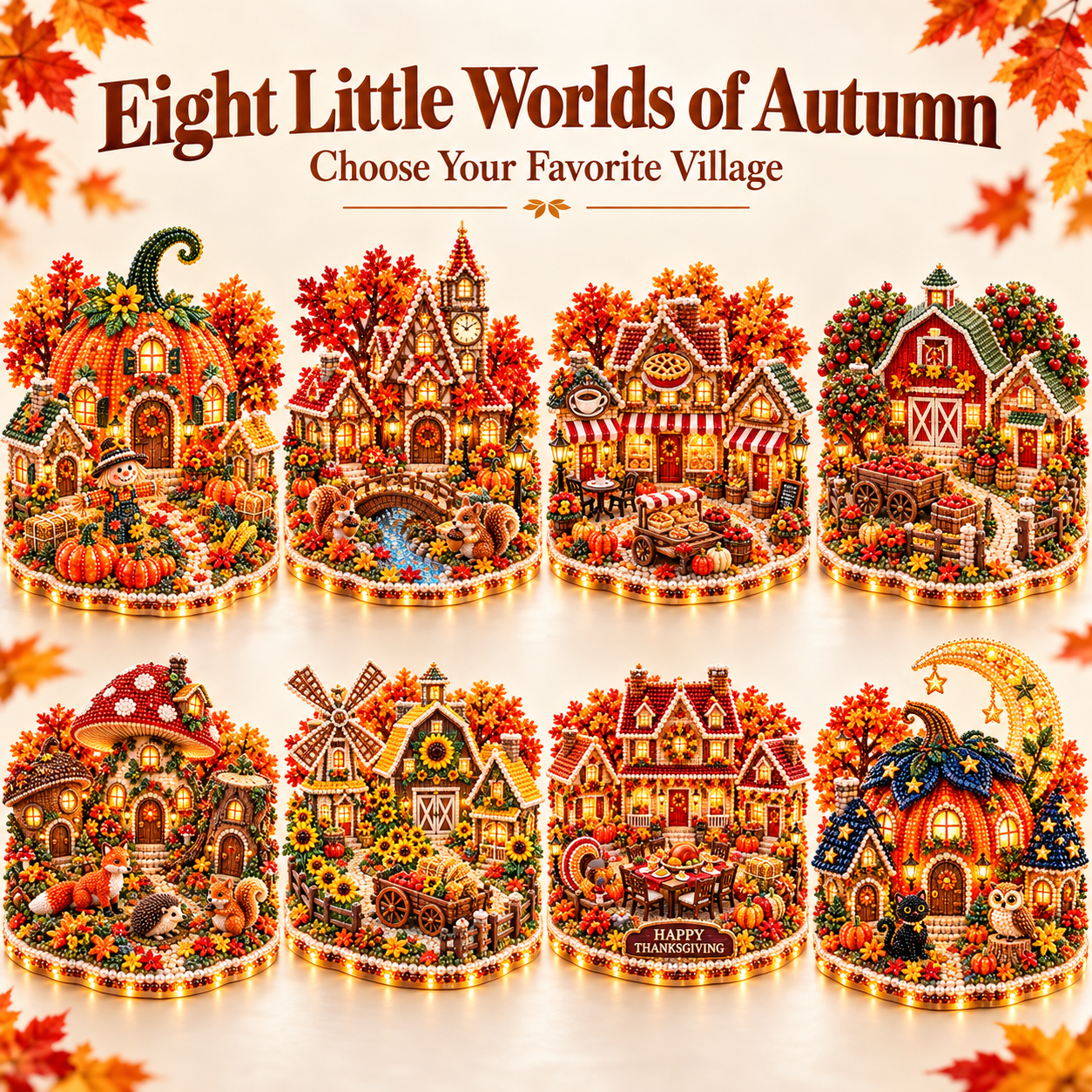 DIY diamond art autumn village display