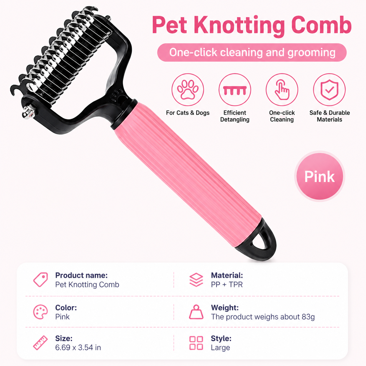 Double Sided Dog Detangling Comb for Shedding and Matted Hair