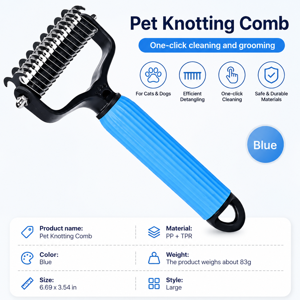 Double Sided Dog Detangling Comb for Shedding and Matted Hair