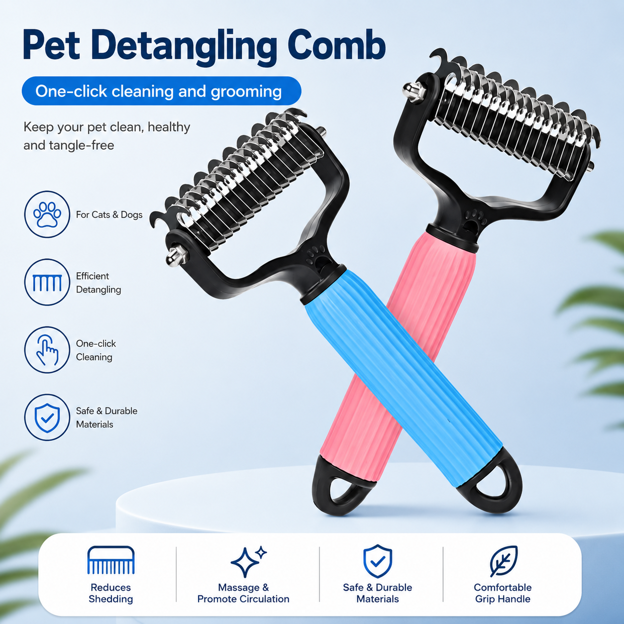 Double Sided Dog Detangling Comb for Shedding and Matted Hair