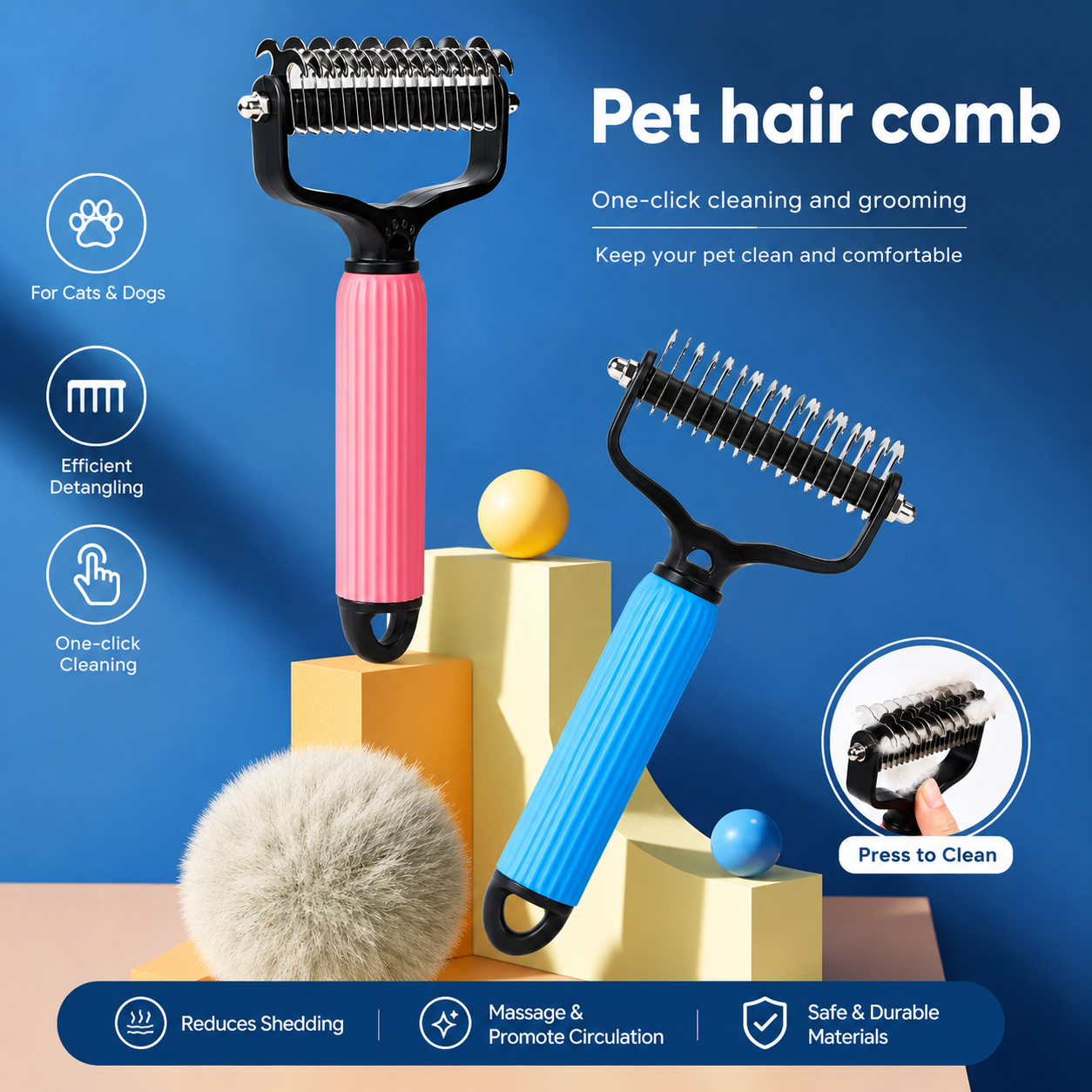 Double Sided Dog Detangling Comb for Shedding and Matted Hair