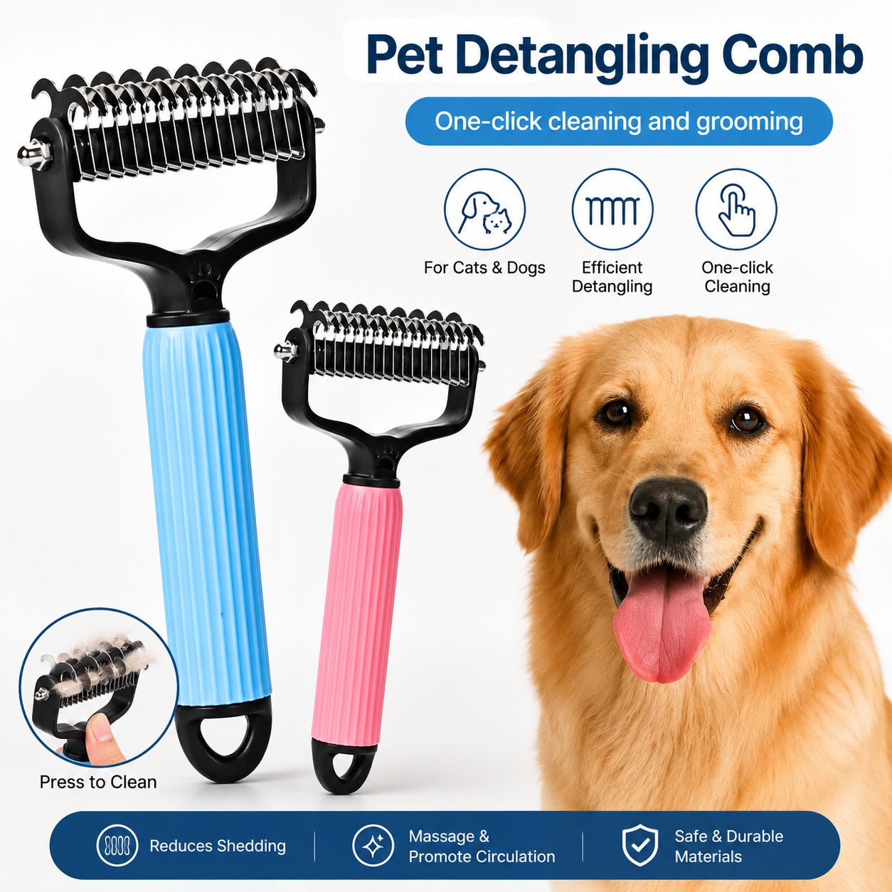 Double Sided Dog Detangling Comb for Shedding and Matted Hair