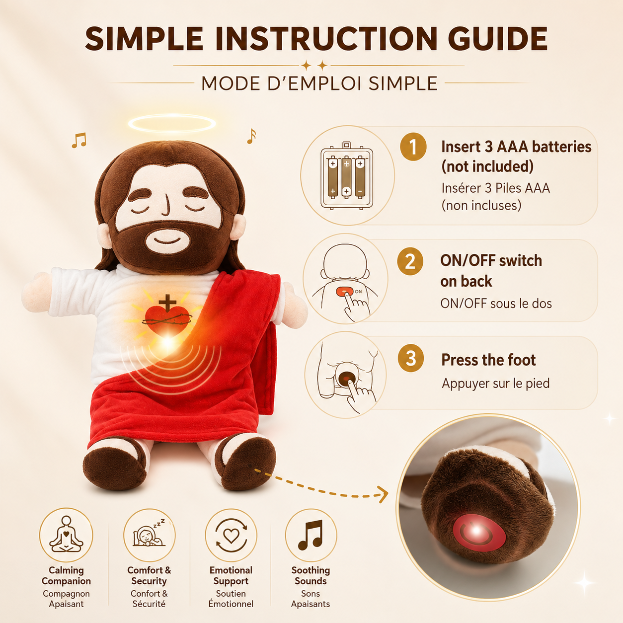 ✝️ Calming Jesus Plush™ — Breathing Plush with Soothing Music & Gentle Light