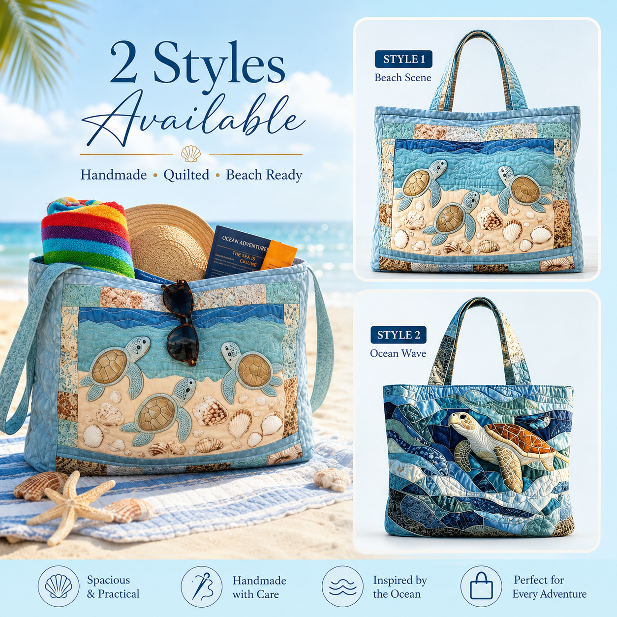 ❤️ Small-Batch Handmade Turtle Haven Quilted Tote Bag