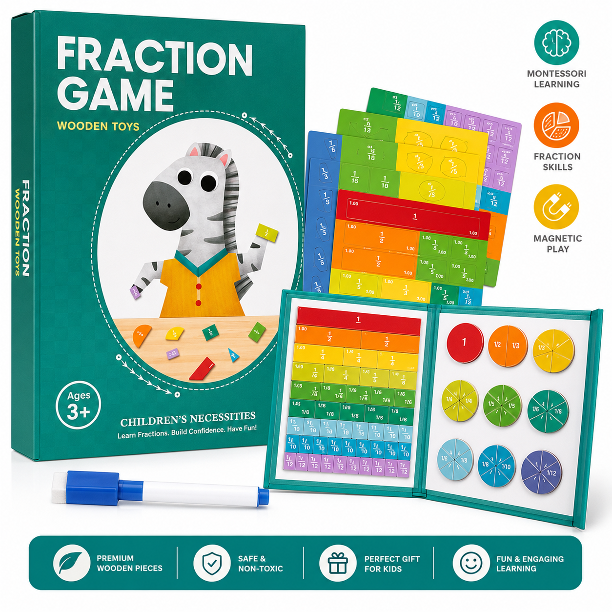 🔥 Montessori Kids Fraction Magnet Learning Toy 🎓