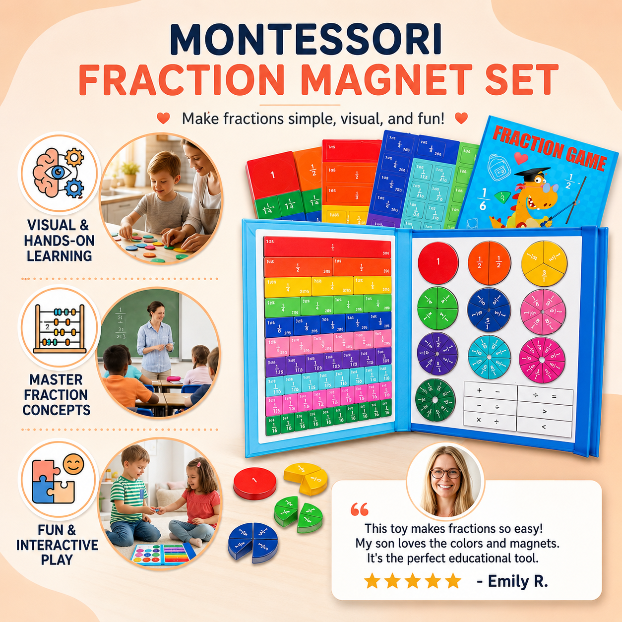 🔥 Montessori Kids Fraction Magnet Learning Toy 🎓