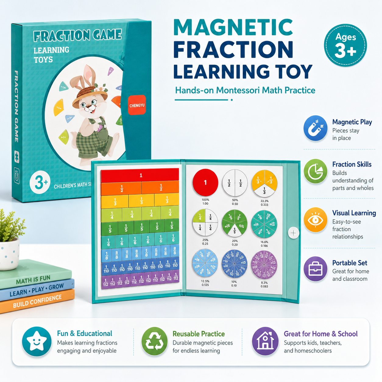 🔥 Montessori Kids Fraction Magnet Learning Toy 🎓