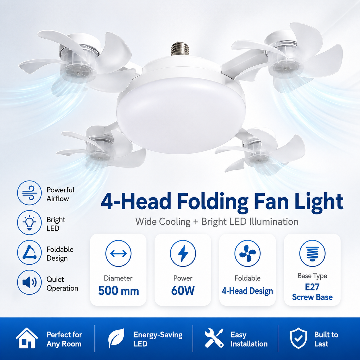 🔥LAST DAY 70% OFF🔥 2-in-1 E27 Ceiling Fan Light with Remote Control