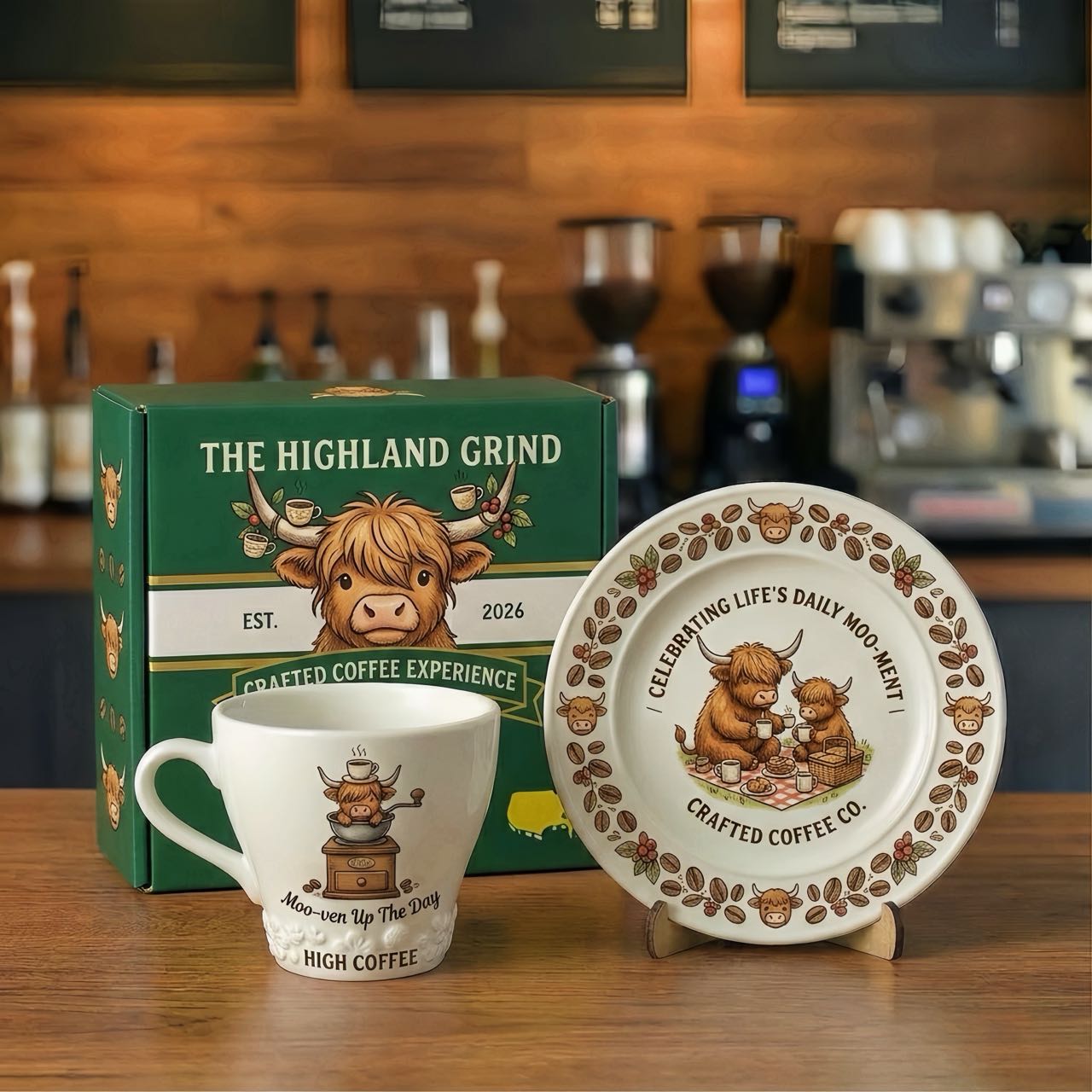 🐂 Highland Cow “Moo-Ment” Mug & Coffee Saucer Set