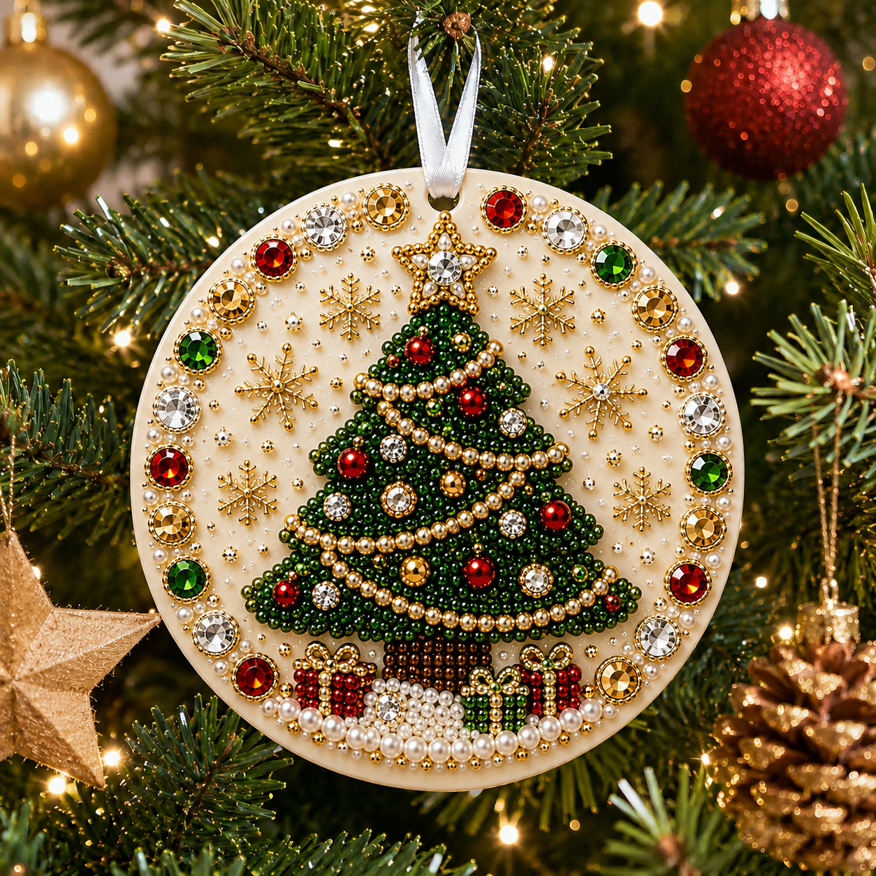 🌲✨ DIY Pearl & Gem Christmas Ornament Collection