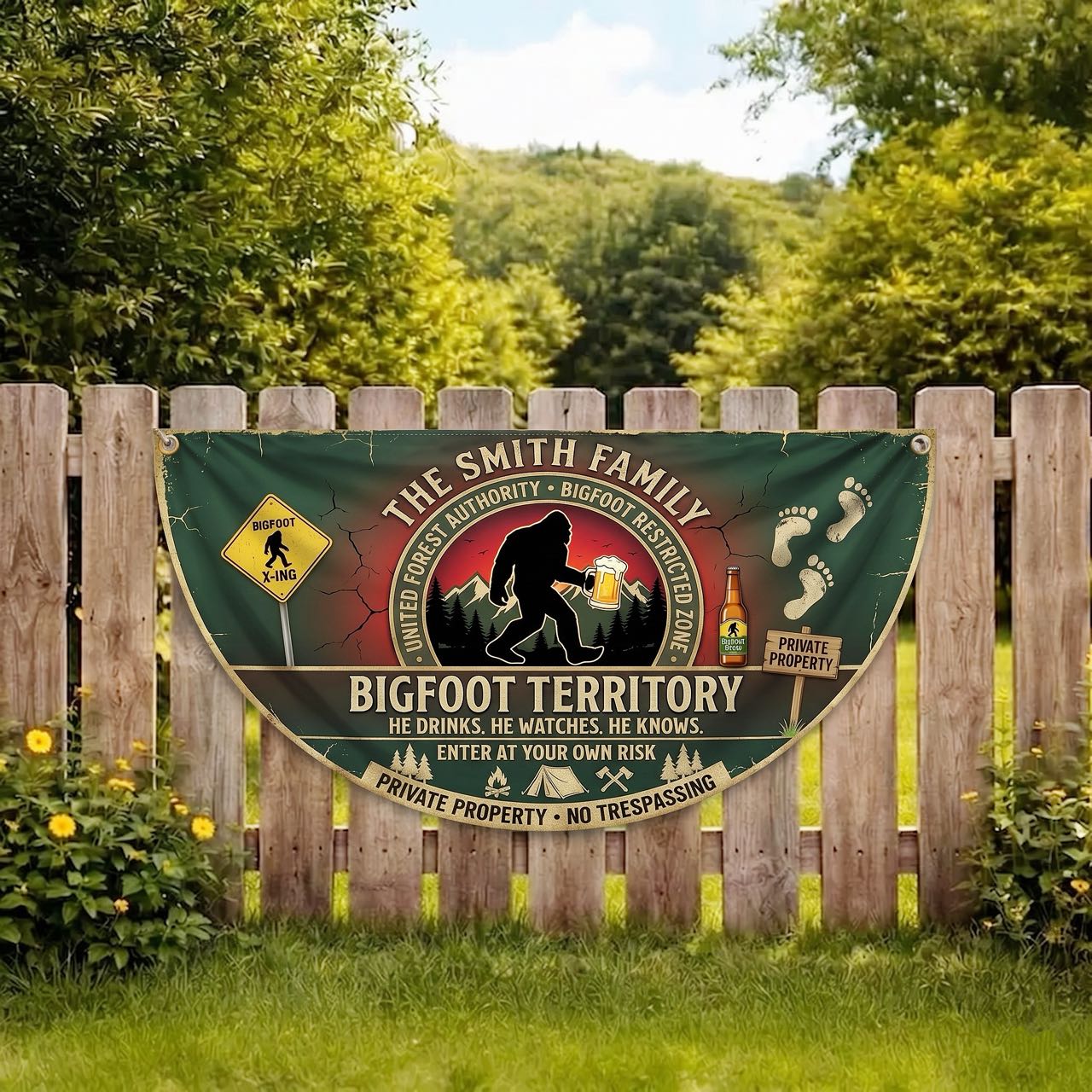 ⚠️🌲 Custom Bigfoot Territory – Private Property Banner 