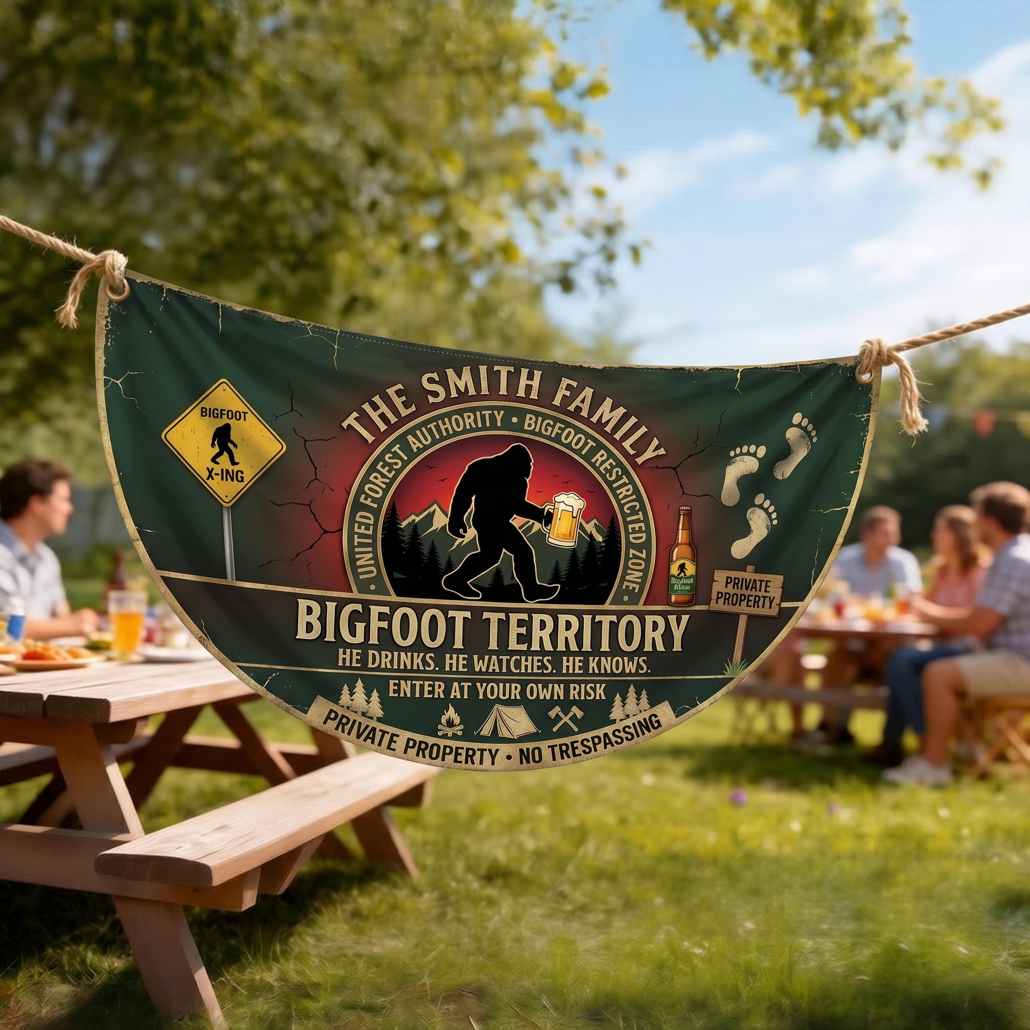 ⚠️🌲 Custom Bigfoot Territory – Private Property Banner 