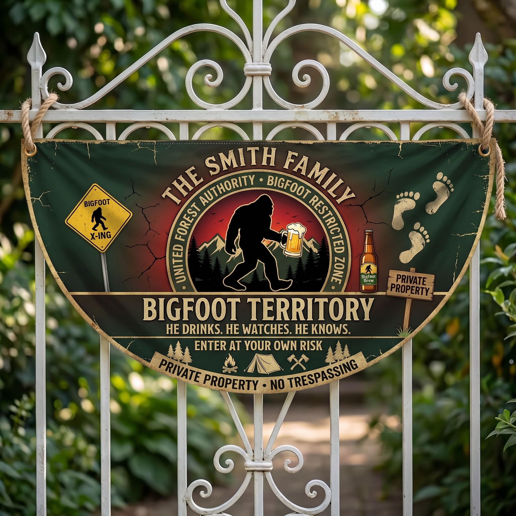 ⚠️🌲 Custom Bigfoot Territory – Private Property Banner 