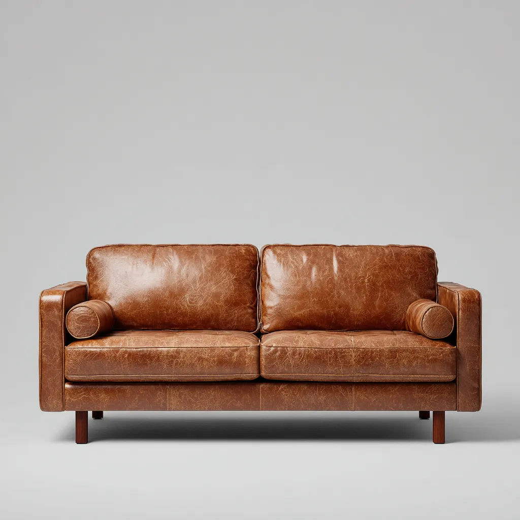 Canapé 2 places - Cuir - 188x95x84 cm - Marron - Style vintage contemporain-Havoraiabode