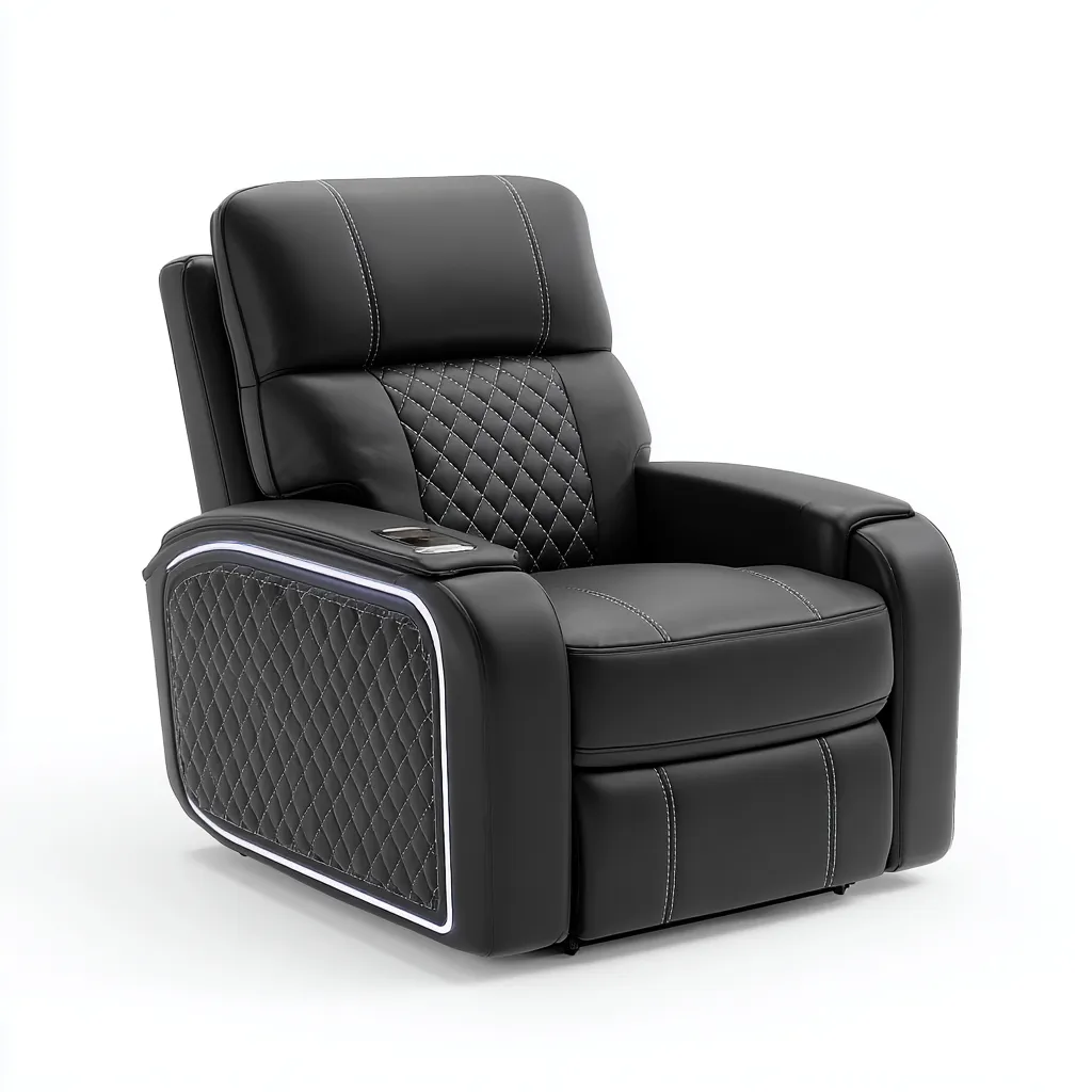 Fauteuil relax-cuir-95x100x112 cm-noir-fonction relaxation électrique avec éclairage LED-Havoraiabode