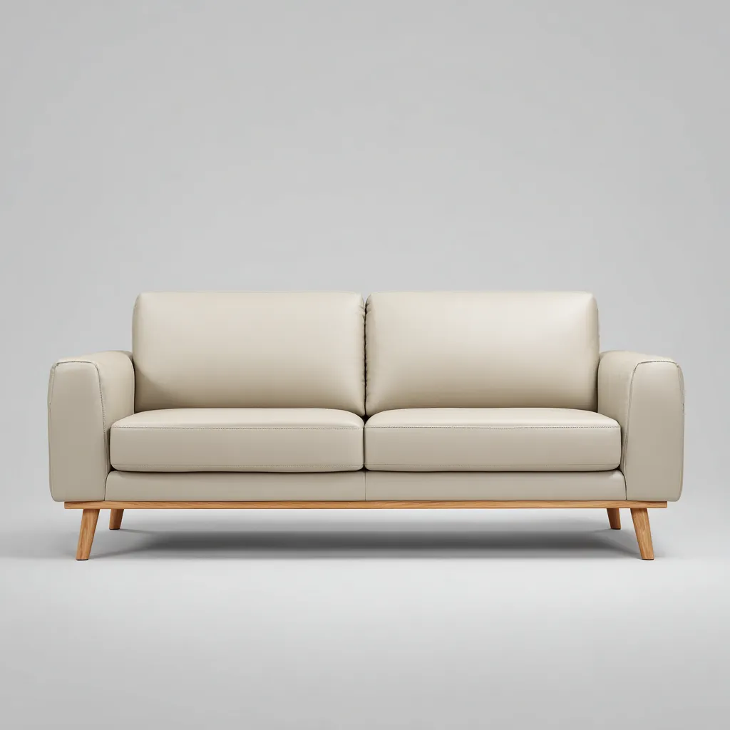Canapé 2 places-cuir-bois-180x88x82 cm-beige clair-design contemporain-Havoraiabode