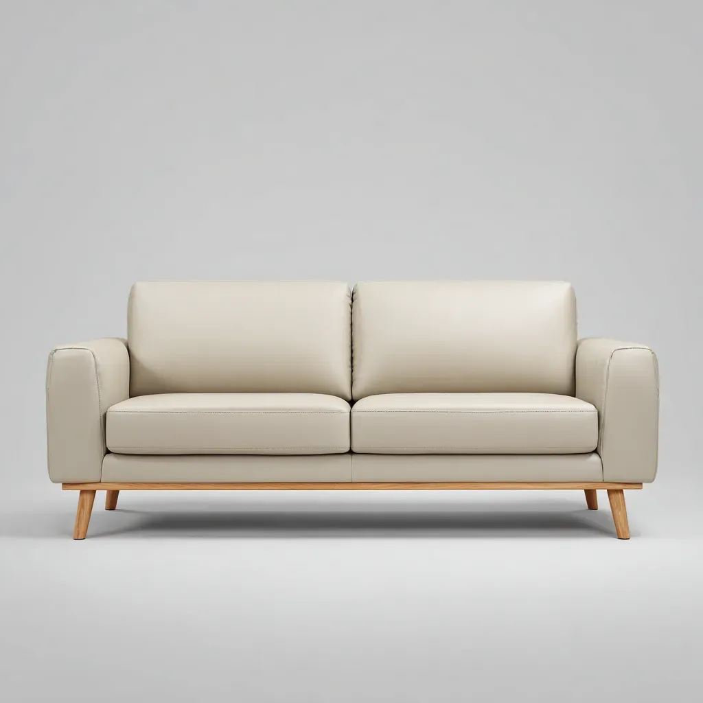 Canapé 2 places-cuir-bois-180x88x82 cm-beige clair-design contemporain-Havoraiabode
