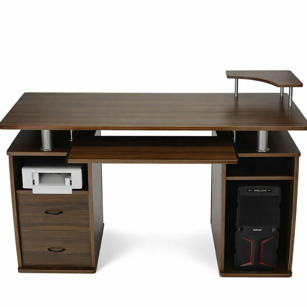 Scrivania per Computer con Cassetti e Ripiano Stampante