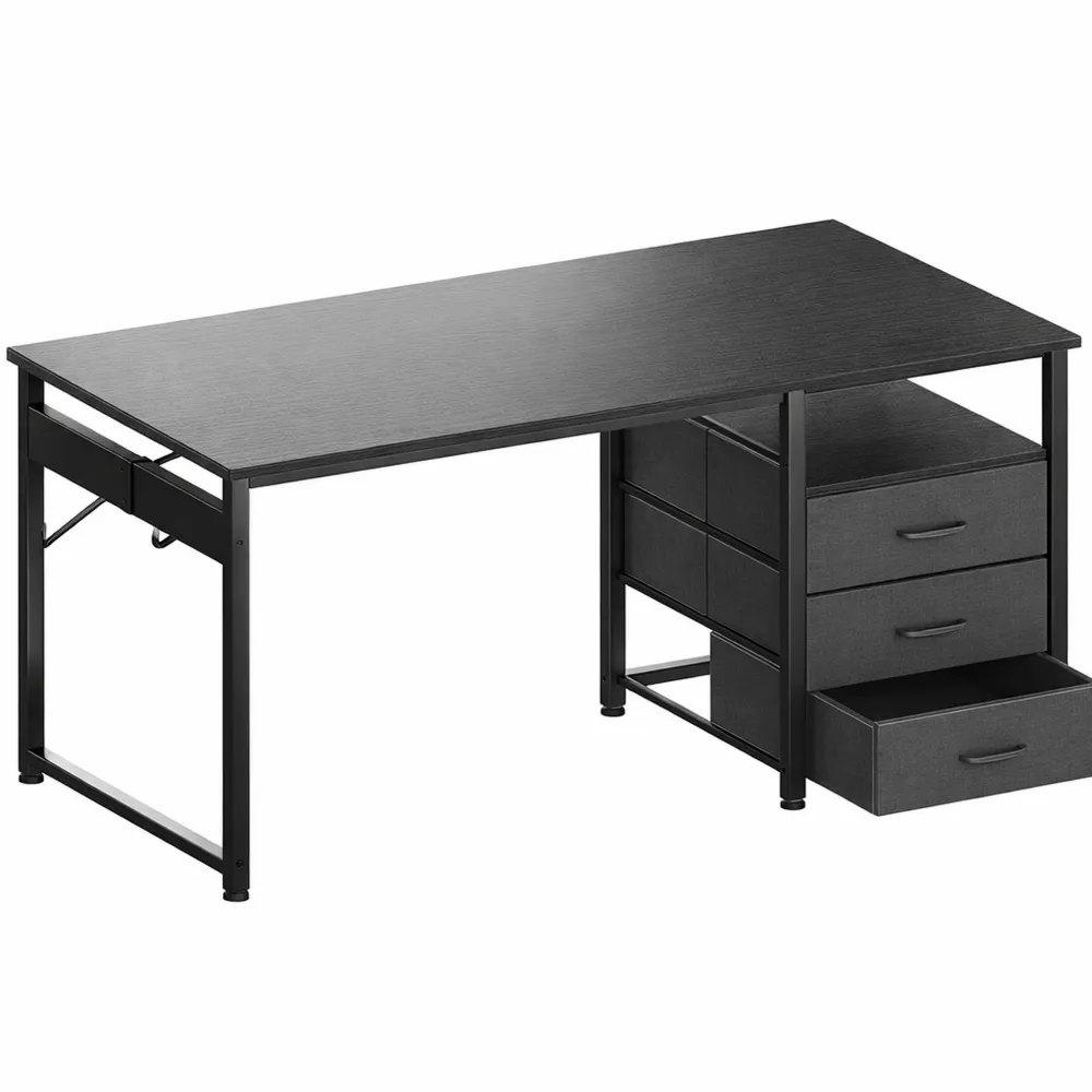 Scrivania da Ufficio con Cassetti e Prese, 120x48x75,5 cm, Nero