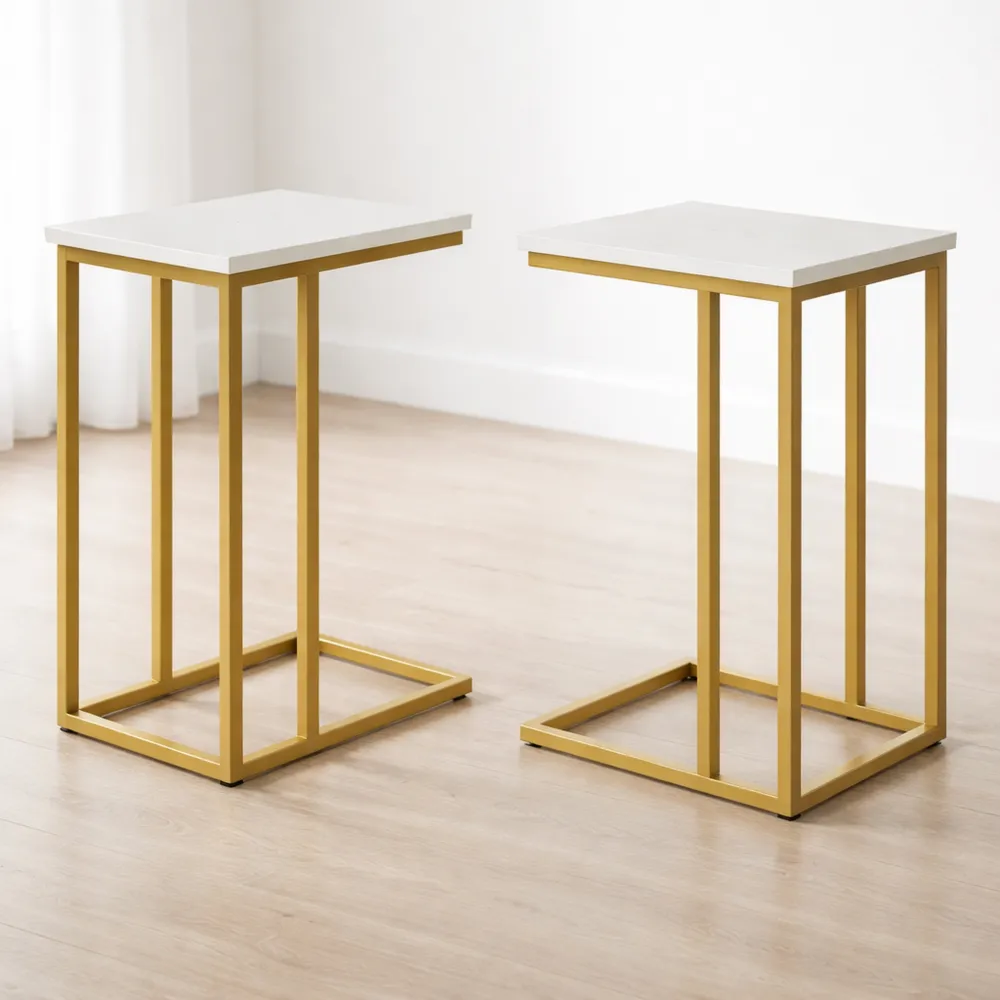 Set di Tavolini Laterali Multifunzionali con Struttura in Metallo per Interni