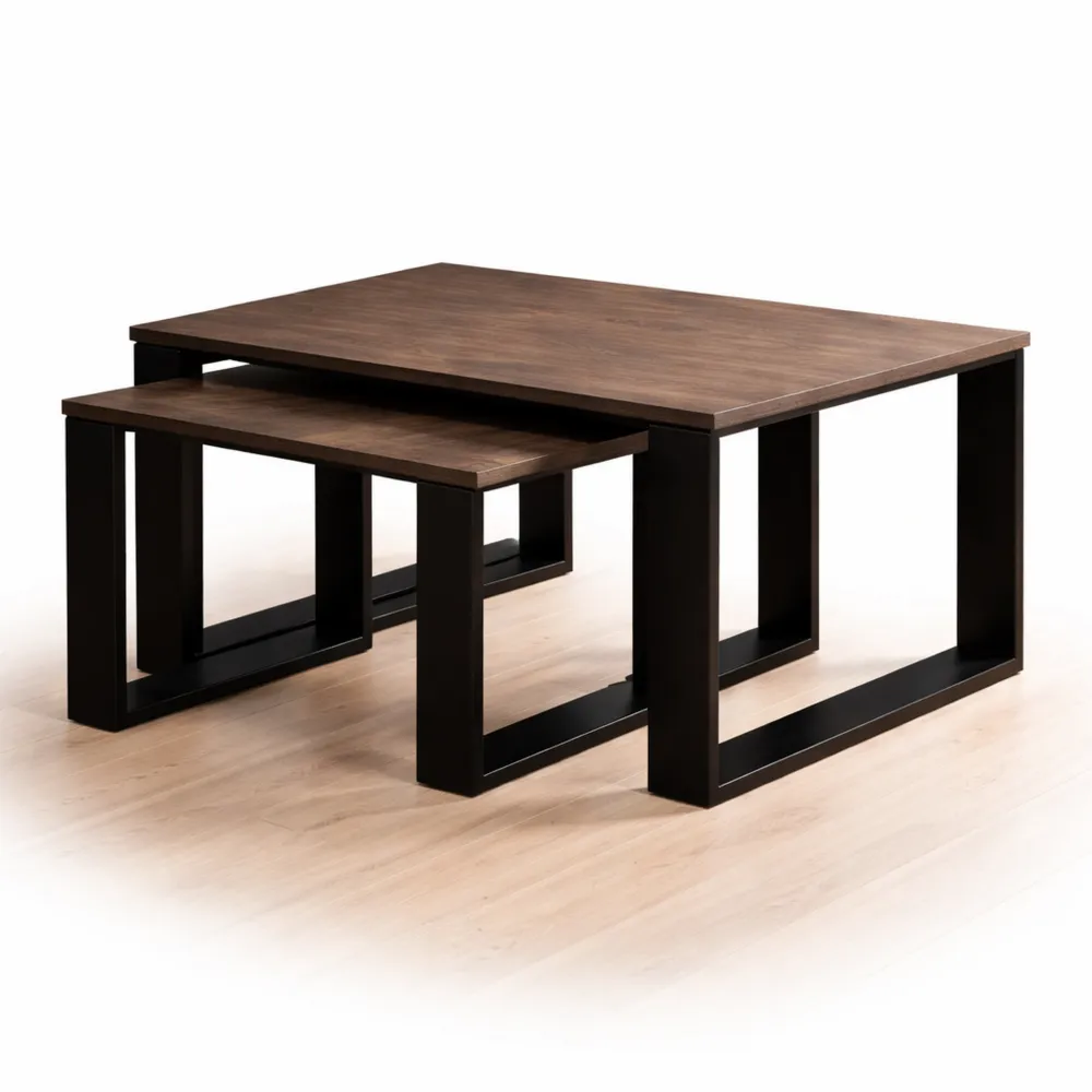 Set di Tavolini da Salotto Moderno in Legno, Facili da Montare