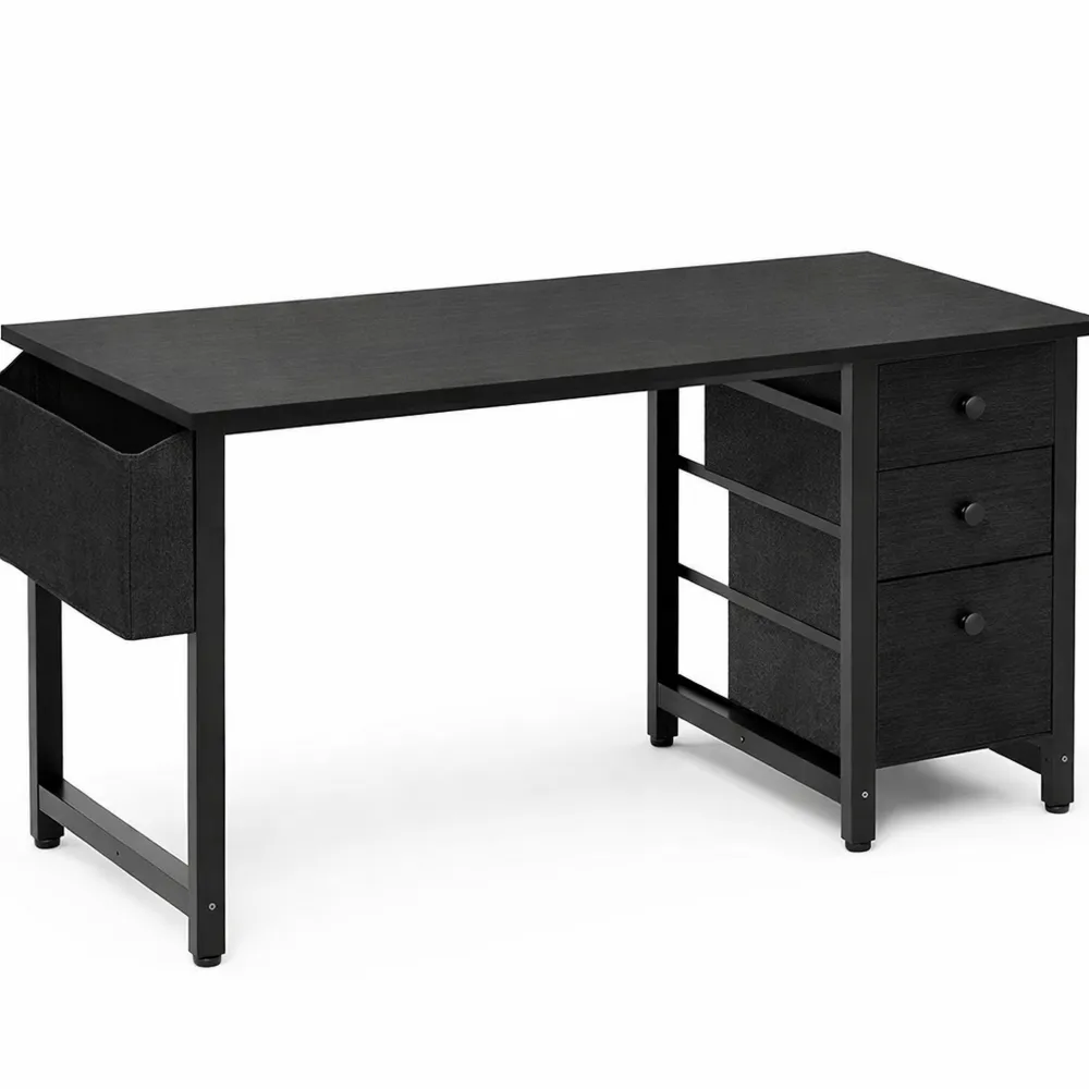 Scrivania compatta 100 cm con 4 cassetti in tessuto, Reversibile per bambini e ufficio, Tavolo moderno per piccoli spazi e camere da letto