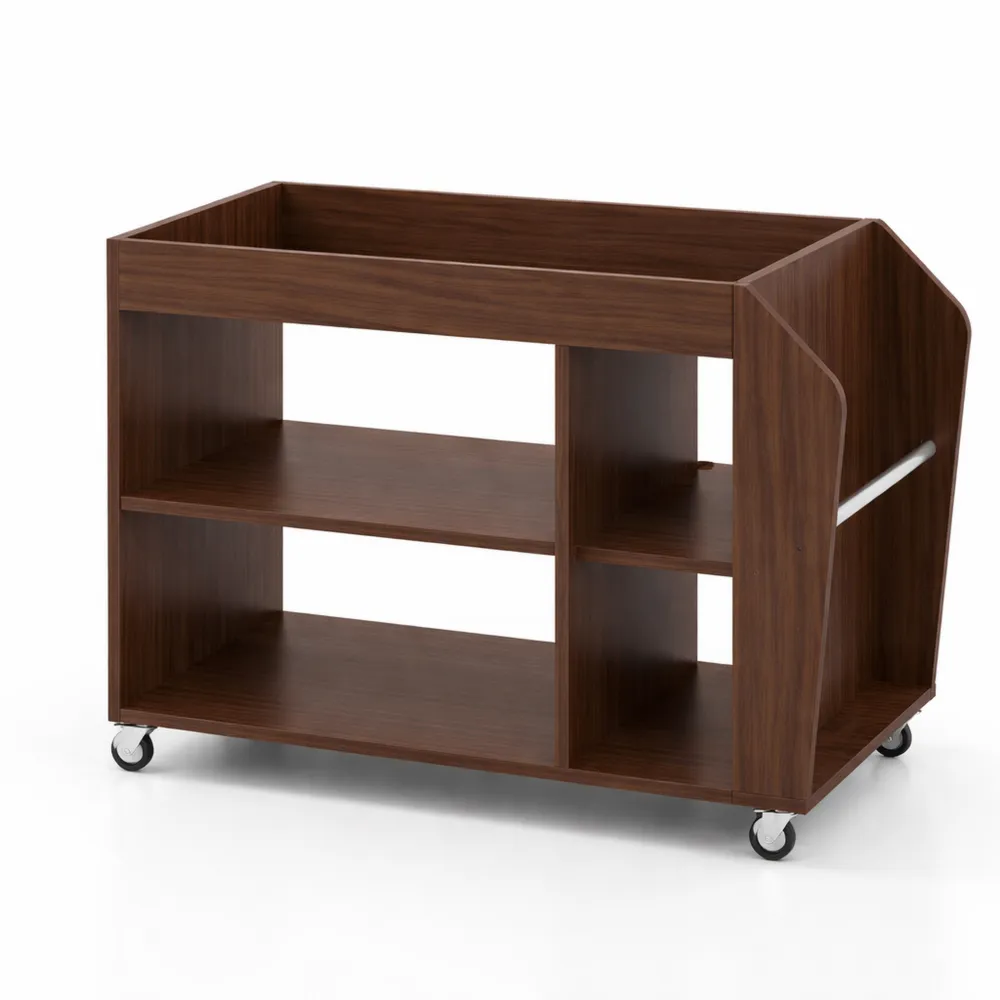 Tavolino laterale con ruote, 3 ripiani in legno, design industriale rustico, per soggiorno